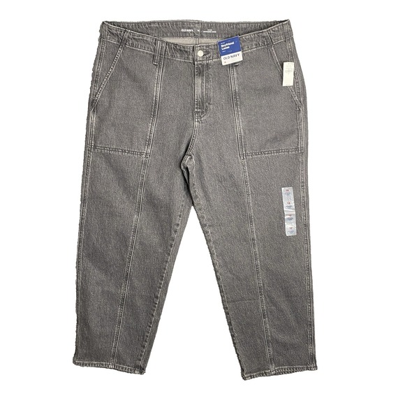 Old Navy Boyfriend Loose Jeans Size 18 Mid Rise Ankle Black Acid Wash NWT - Picture 1 of 14